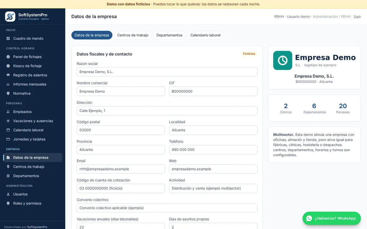 Datos de la empresa y centros de trabajo