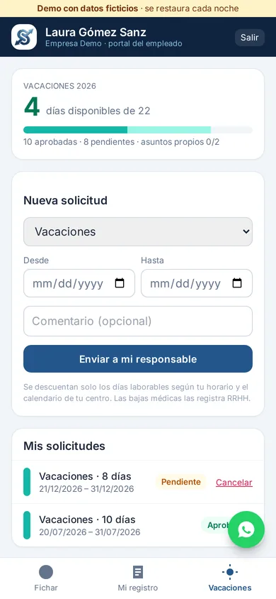 Solicitud de vacaciones desde el móvil