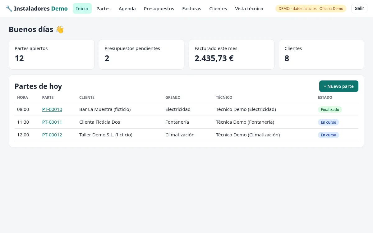 Captura de la demo: Software para instaladores y gremios