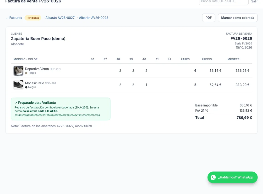Factura de venta preparada para Verifactu