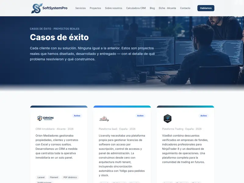 Proyectos entregados y soporte continuo — casos de éxito SoftSystemPro