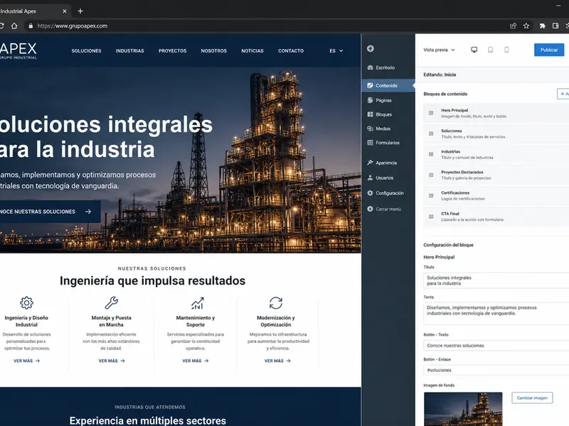 Diseño de software y web a medida — mockup de portal corporativo