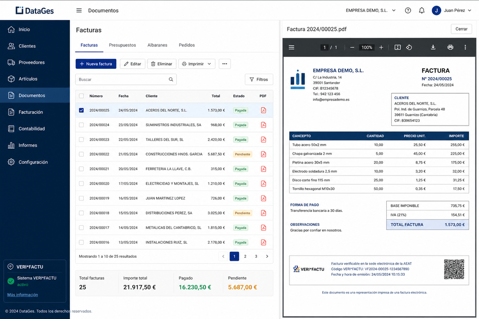 Illustrative app example: invoice list and invoice with QR code